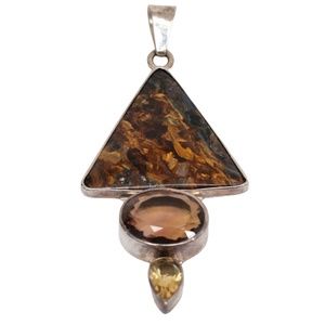 CHARLES ALBERT Sterling Silver Pendant Charm Pietercite Smoky Topez Citrine Gem